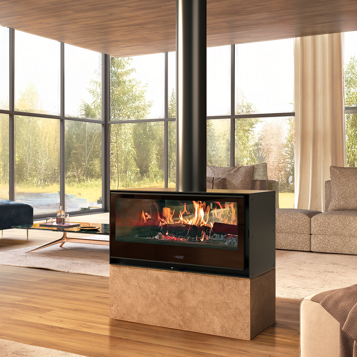 Stufa a Legna Panoramica Trifacciale Kunst Vista (9,3 kW)
