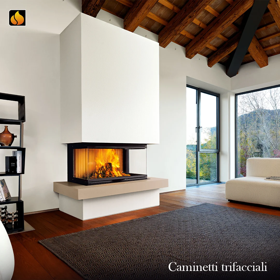 Termocamino Idro a Legna Panoramico & Saliscendi CTL Rio 34 Angolare & Sesamo (Modelli 24 / 28 / 34 kW)