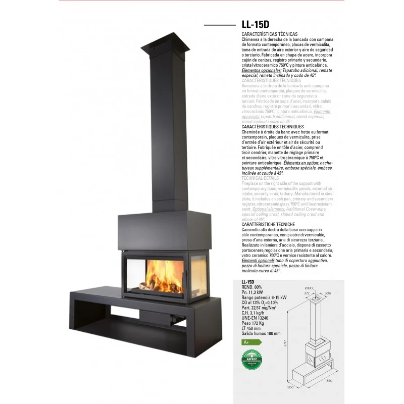Caminetto Frontale LL Calor LL-15E Sinistra Panca