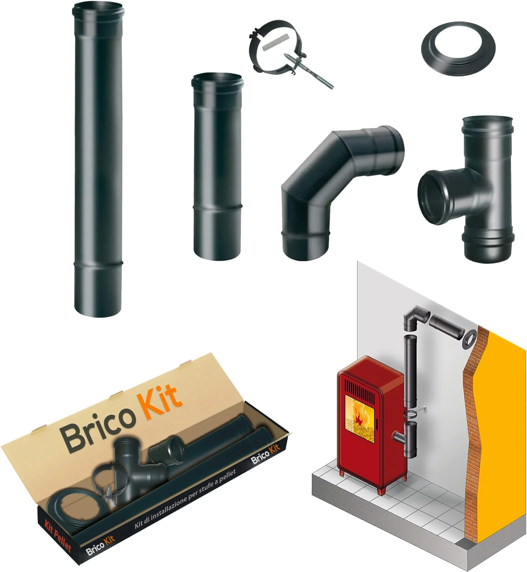 Tubi e Raccordi per Stufe a Pellet Linea "THIN" Spessore 1,2 mm (Ø 80 e 100) MC Fumisteria